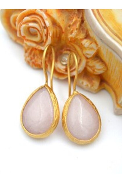 Pink Quartz 22K Gold Earrings - Pink -