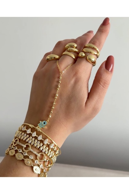 Xuping Kalın Dome Chunky Yüzük Seti - 14K Gold Ayarlanabilir Bombeli Modern Minimal Kadın Yüzük Seti