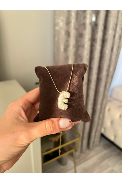Stone-Encutured Bombed E Letter Pendant - Gold