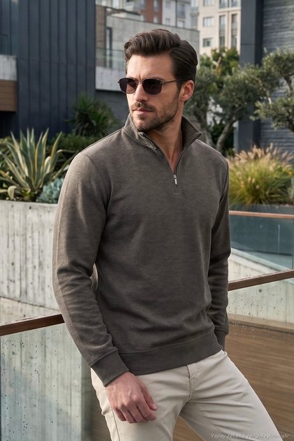 Cotton Half Zipper Stand Collar Sweater Men's Sweater 5905882