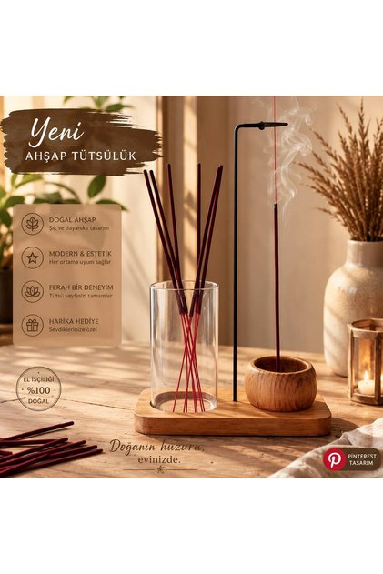 RİTÜEL SERİSİ Dekoratif Ahşap Tütsülük ve Meditasyon Aksesuarı |1 Paket Tütsü Hediyeli 18x27 cm