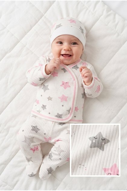100% Cotton 3-Piece Star Hospital Discharge Set – Baby Bodysuit, Underwear, Hat
