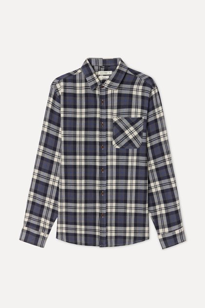 Men's Navy Blue Plaid Regular Fit Long Sleeve Shirt