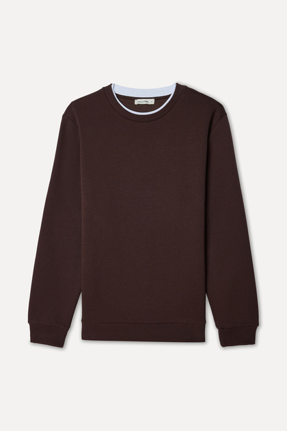 Erkek Kahverengi Bisiklet Yaka Sweatshirt