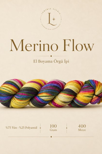 Merino Flow Premium Hand Dyeing 75% Wool 25% Polyamide Knitting Yarn 100 Gr 400 m