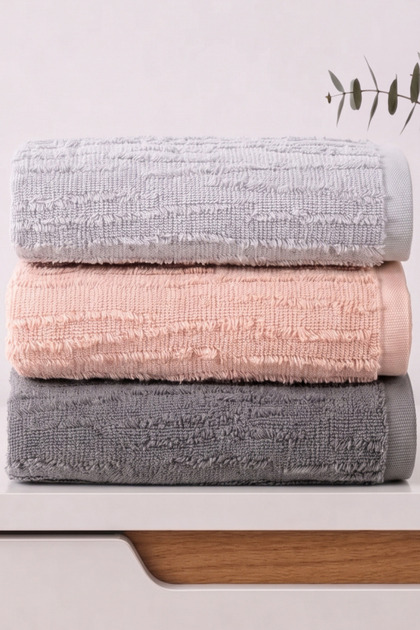Grace 3-Piece Hand & Face & Head Towel Set - 50X100Cm, 900Gr - 100% Cotton Ultra Soft, High Grammage and Absorbent Texture