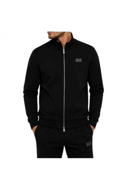 Men's Regular Fit Cotton Stand Collar Logo Printed Long Sleeve Black Sweatshirt