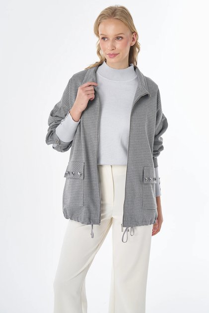 Crowfoot Pattern Embroidered Jacket Gray