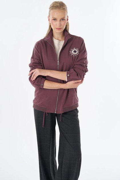 100% Lyocell Stand Collar Jacket Burgundy