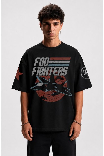 Unisex Foo Fighters Sleeve Printed Crew Neck T-Shirt, Oversized Rock Band Themed Tshirt
