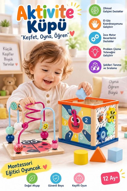 Topbright Wooden Activity Cube 5 in 1 Montessori Educational Toy 12 Months+
