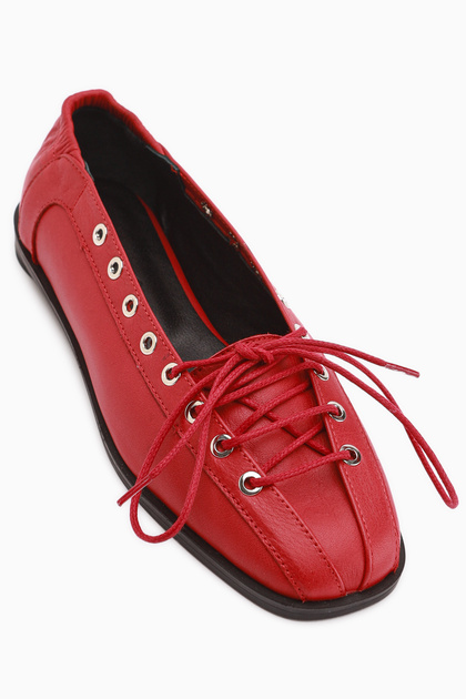 Romy Genuine Leather Red Lace-Up Women's Ballerinas