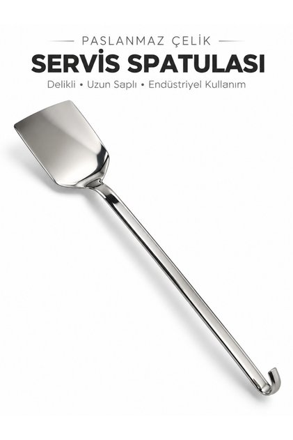 Endüstriyel Düz Servis Spatulası Delikli Paslanmaz Çelik Uzun Saplı Asılabilir Izgara Tava Lokanta Profesyonel Mutfak