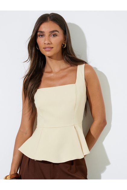 Yellow Solid Ruffle Details Sleeveless Peplum Blouse