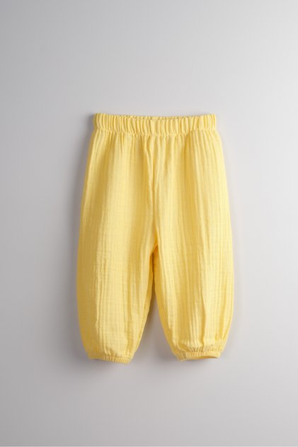 100% Cotton Muslin Fabric Baby Girl and Child Loose Fit Pants (Matte Yellow)
