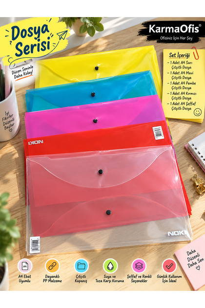 A4 Snap Fastener File Set – Yellow, Blue, Pink, Red, and Transparent |   5 Options