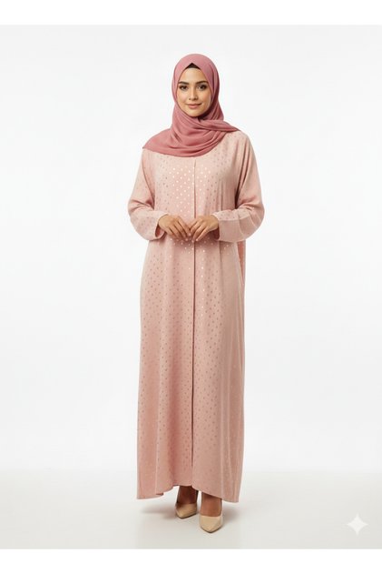 Rizqé Rose Gold Gilded Modest Polka Dot Pink Abaya