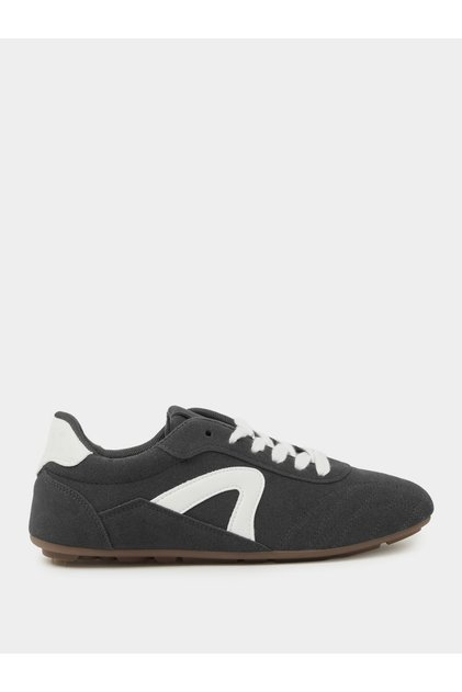 Black PU Lace-Up Sports Sneakers