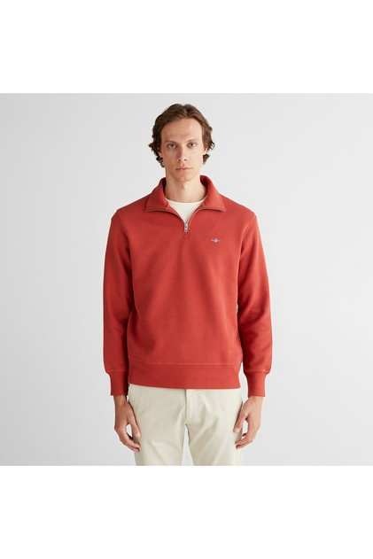 Erkek Kırmızı Regular Fit Yarım Fermuarlı Sweatshirt