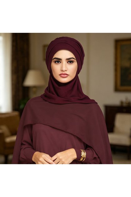 قبعة حجاب مطوية باللون البورغندي