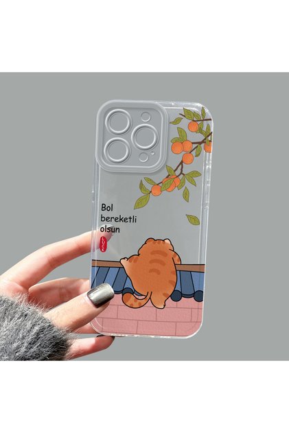 iPhone 16 Pro Max Compatible Camera Protected Anti-Shock Aesthetic Print Patterned Transparent Silicone Case