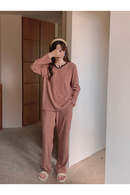 Nude Knitted Long Sleeve Pajama Set