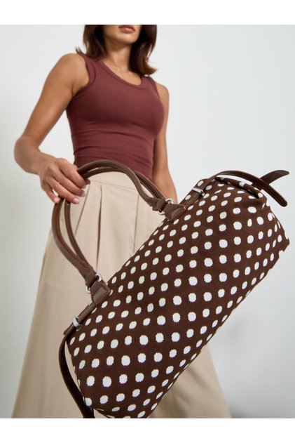 Brown Polka Dot Baguette Shoulder Bag