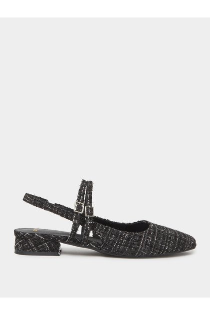 Black Tweed Low Heel Mary Jane Slingback Flats
