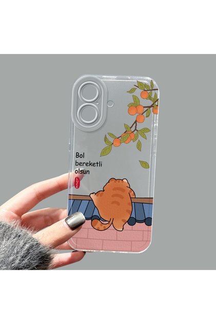 iPhone 16 Compatible Camera Protected Anti-Shock Aesthetic Print Patterned Transparent Silicone Case