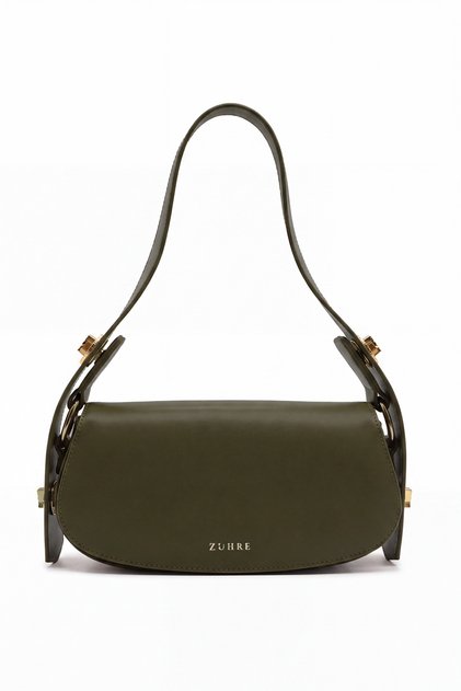 Baguette Khaki Bag with Buckle Closure 0068