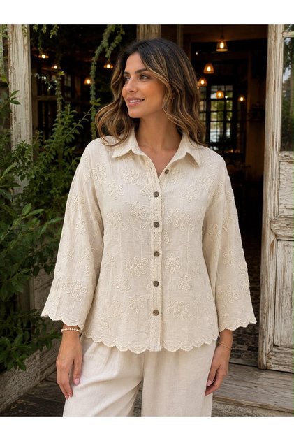 Women's Embossed Shirt and Laser-Cut Trousers Set