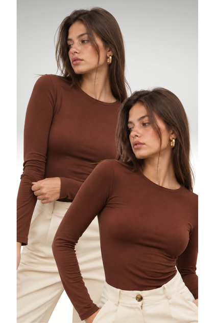 Women's 2-Piece Bitter Brown Crew Neck Bodysuit