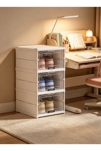 Installation-free multi-layer shoe storage box - transparent visible drawer-style sports shoe collection display rack