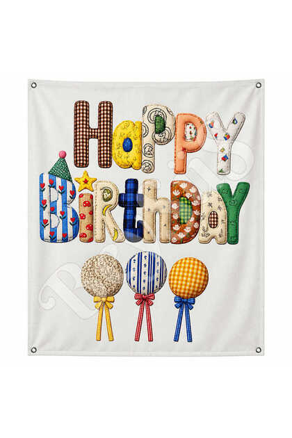 Happy Birthday Retro Kumaş Parti Posteri 100x150 cm