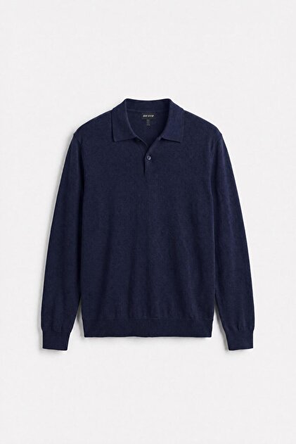 basic™ Uzun Kol Polo Yaka Lacivert Triko T-Shirt