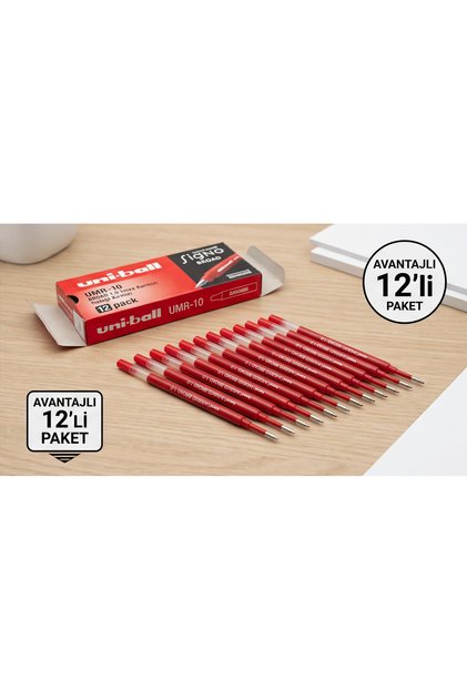Signo BROAD UMR-10 1.0 mm Kırmızı Jel Kalem Yedeği - 12 Adet Toptan Paket