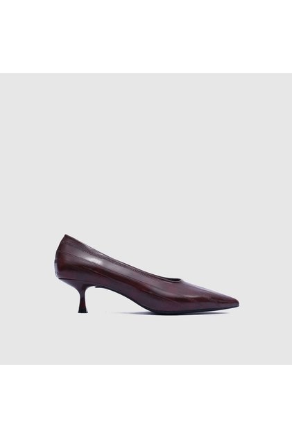 Kadın Bordo Açma Hakiki Deri Kısa Topuklu Ayakkabı [TG060389]