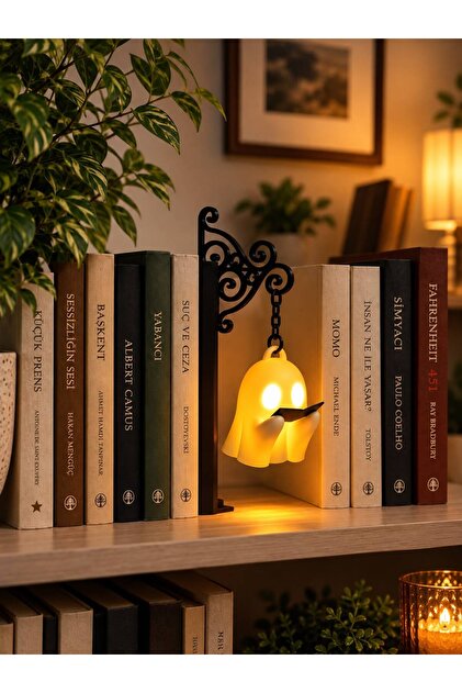 Işıklı Kitap Okuyan Hayalet Kitaplık Dekoru – Dekoratif Kitaplık Süsü