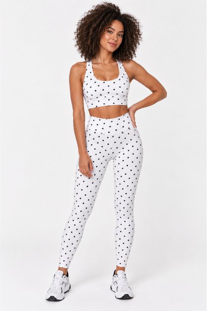 Women's White Color Polka Dot Detailed Sports Athlete Sportswear High Waist Leggings Double Set