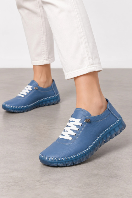 Ash Women's Genuine Leather Stitched Casual Shoes - Blue