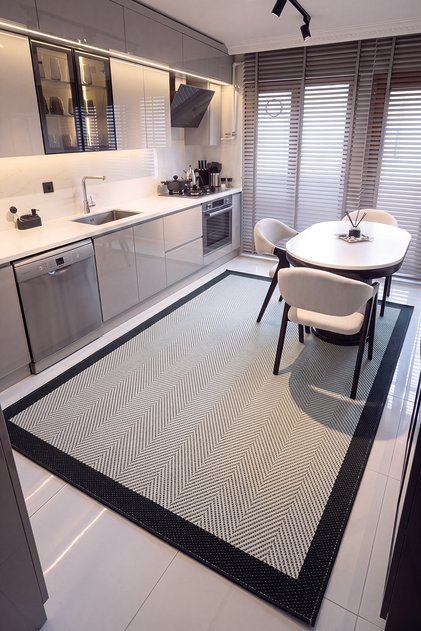 Easy Nunique Bej Siyah Sisal Halı Kaymaz Taban Yumuşak Silinebilir Yazlık Balkon Ev Oda Halısı