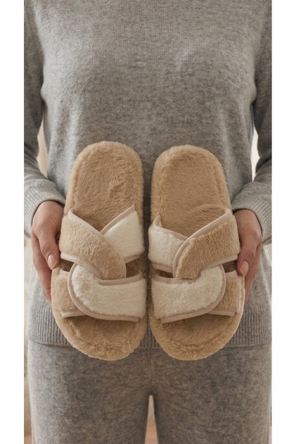 Women's Mink Cross Double-Strapped Plush House Slippers 3 cm Byndti̇mjcap01