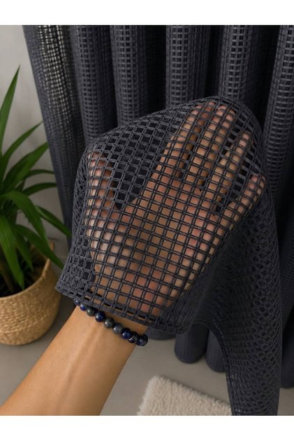 Mesh Knitted Black Tulle Curtain Heavy Weight (1/3 Dense Pleat)