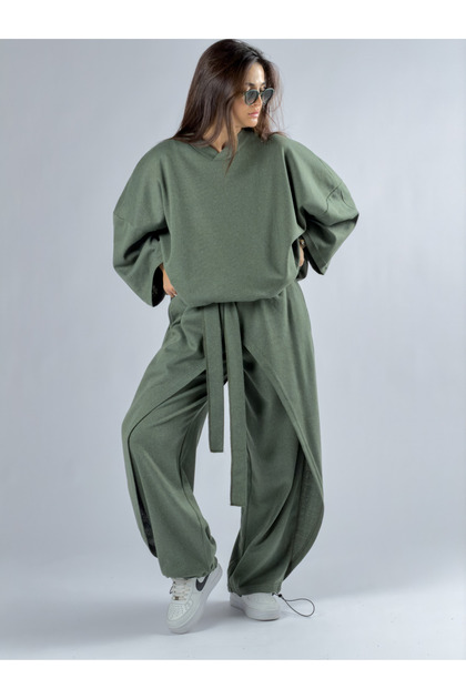 Belted Women's Khaki Suit Coc3391