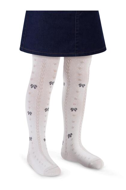 Civil Girls' Ribbon Patterned Girls' Pantyhose | School Nursery and Daily Use - Gray