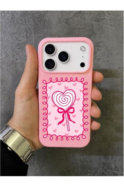 iPhone 17 Pro Max - 18 Pro Max Compatible Pink Case with Ribbon and Lollipop Pattern