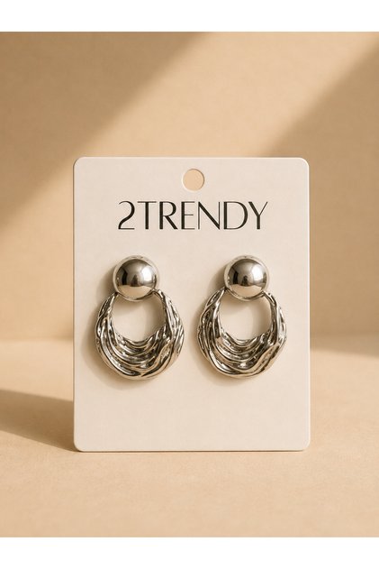 Women's Dangle Earring with Top Ball and Curved Hoop - Silver