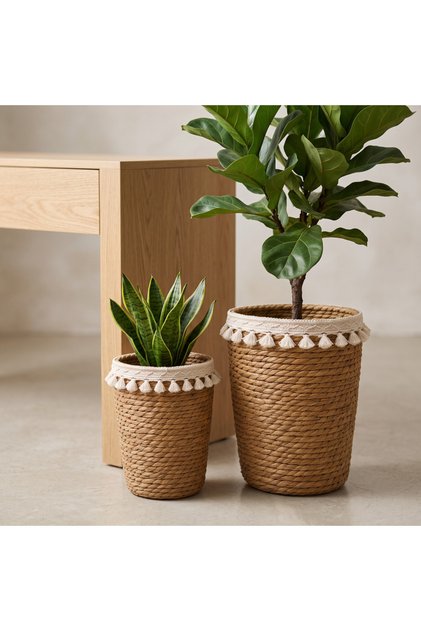 Elegant Storage Basket Set 2 Pieces Natural Fiber Cotton Beige