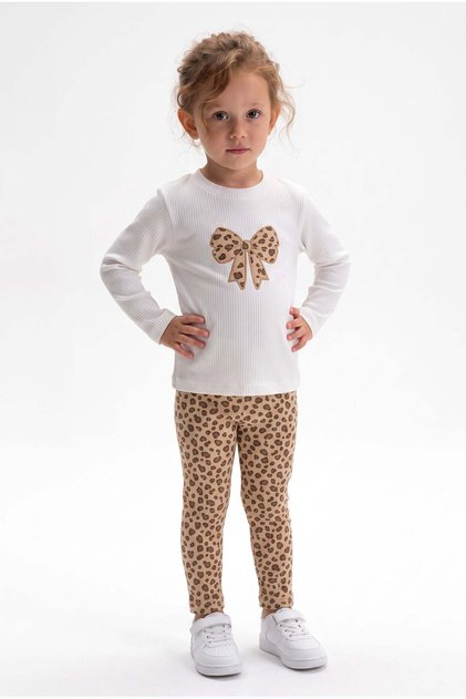 Girl's Leopard Fine Ribbed Set Cream