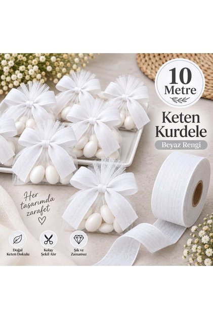 Linen Nopeli Ribbon 2.5 cm 10 Meters, Bohça Dowry Special Day Gift Decoration Ribbon